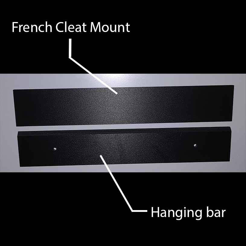 Image of the type of mount our Aluminum dibond posters use, it is known as a French Cleat mount.