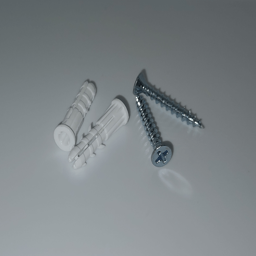 Image of the type of screws and wall anchors to be used with the French Cleat mount.